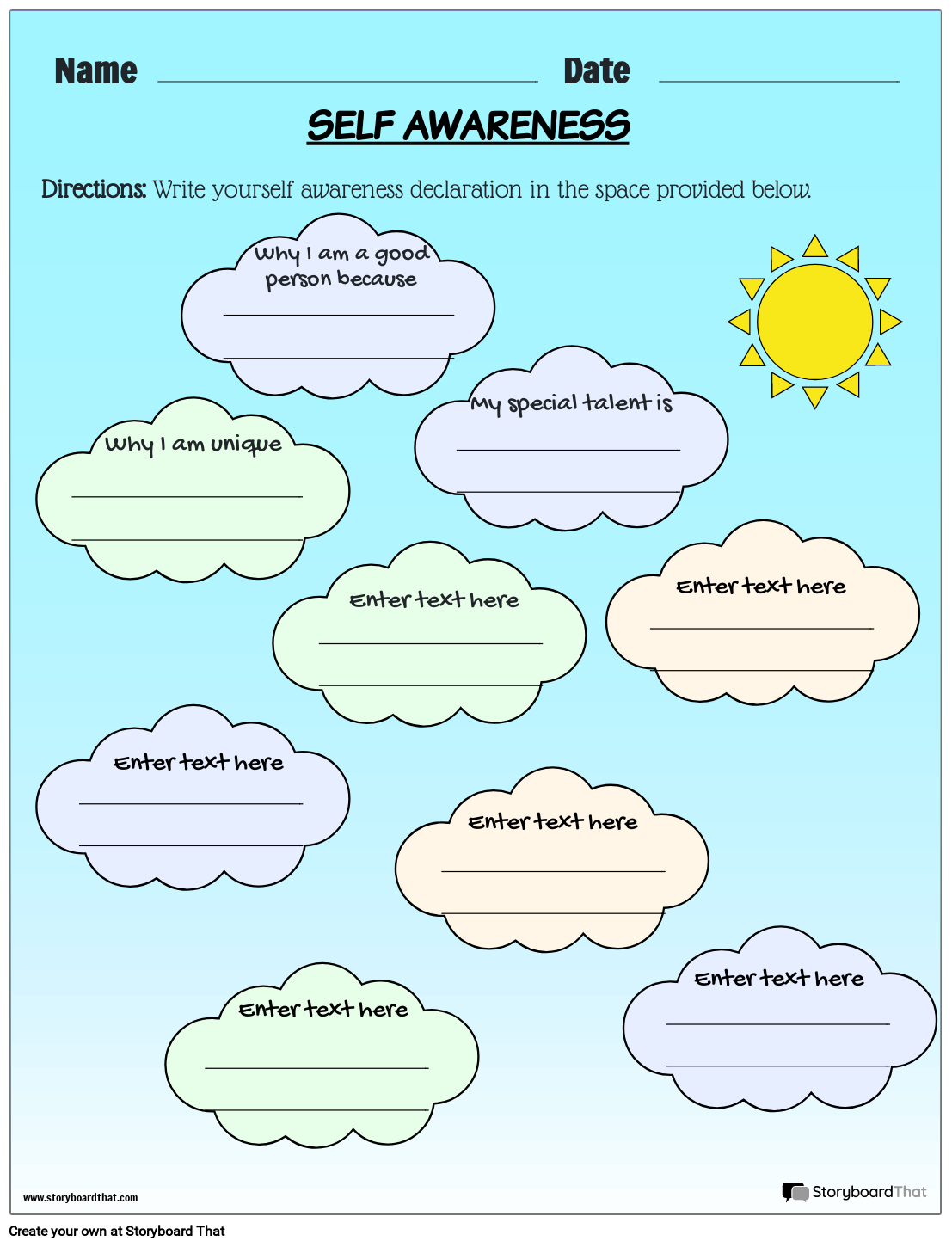 Self awareness Mindfulness Worksheets Storyboard