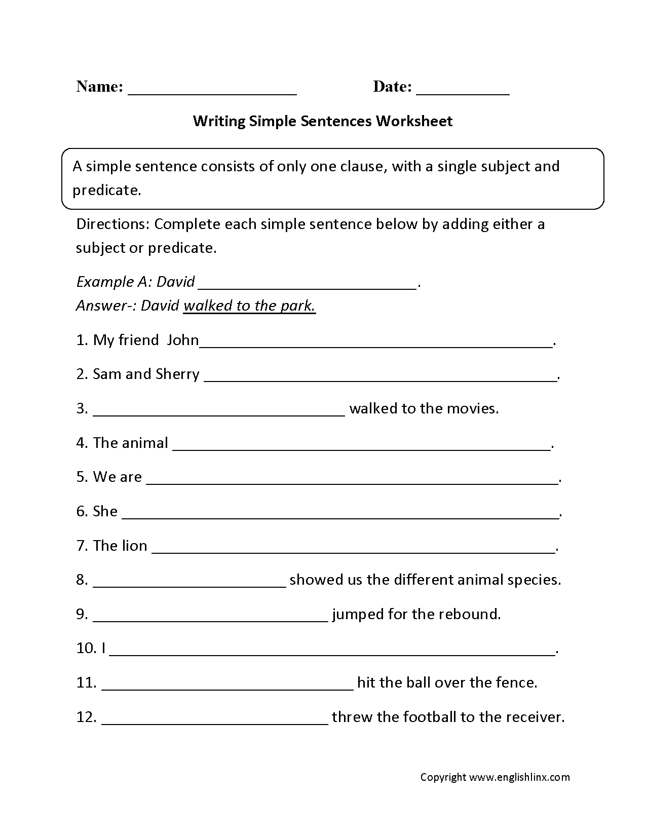 free printable sentence writing worksheets