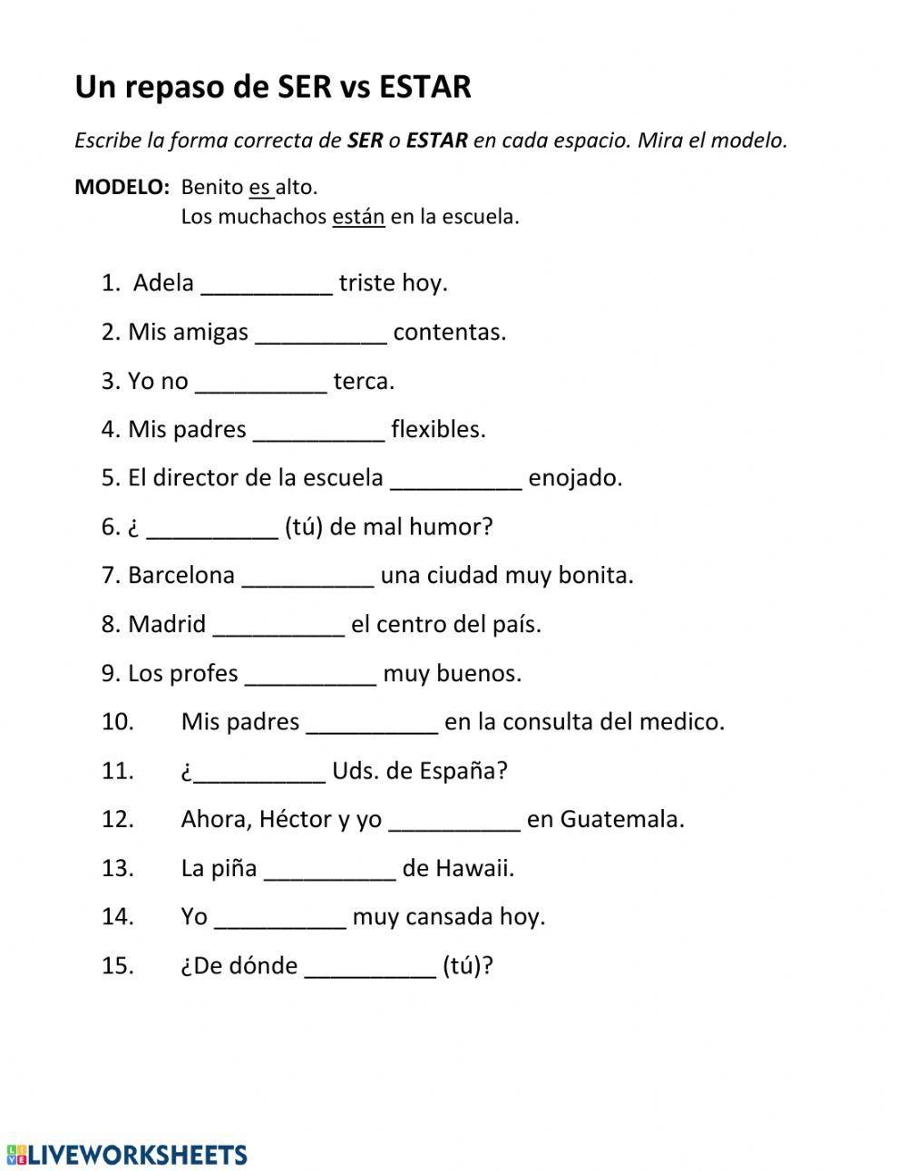 SER Vs ESTAR Worksheet Live Worksheets Worksheets Library
