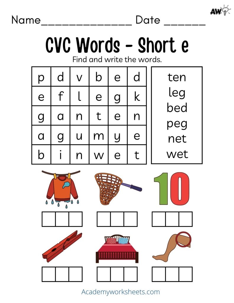 printable short e worksheets