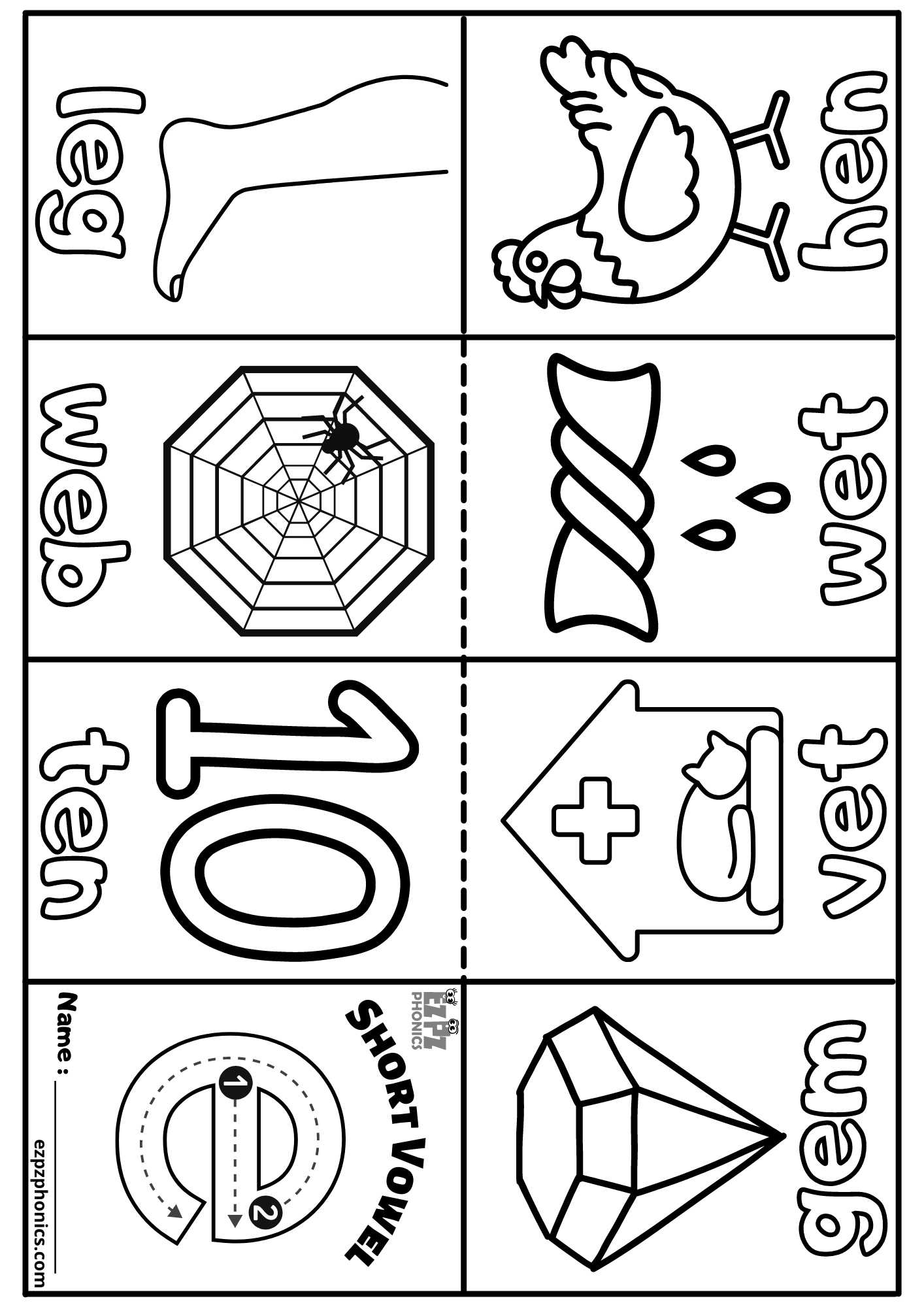 Short Vowel E Mini Coloring Book CVC Words 1 Ezpzphonics