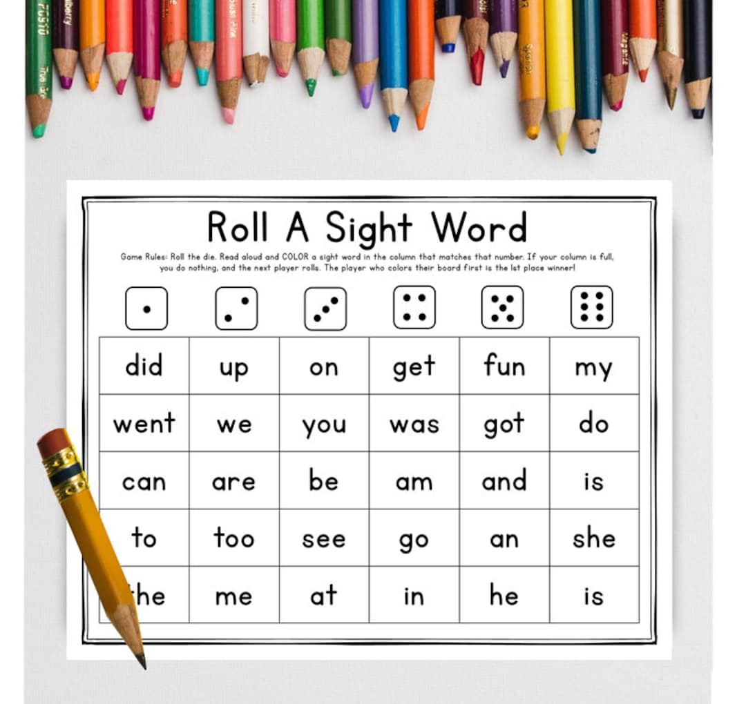 free printable roll a sight word worksheets