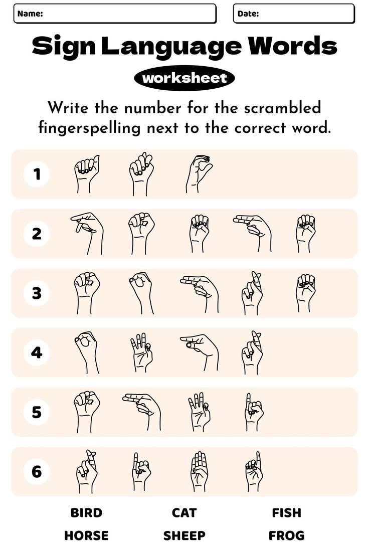 free printable sign language worksheets
