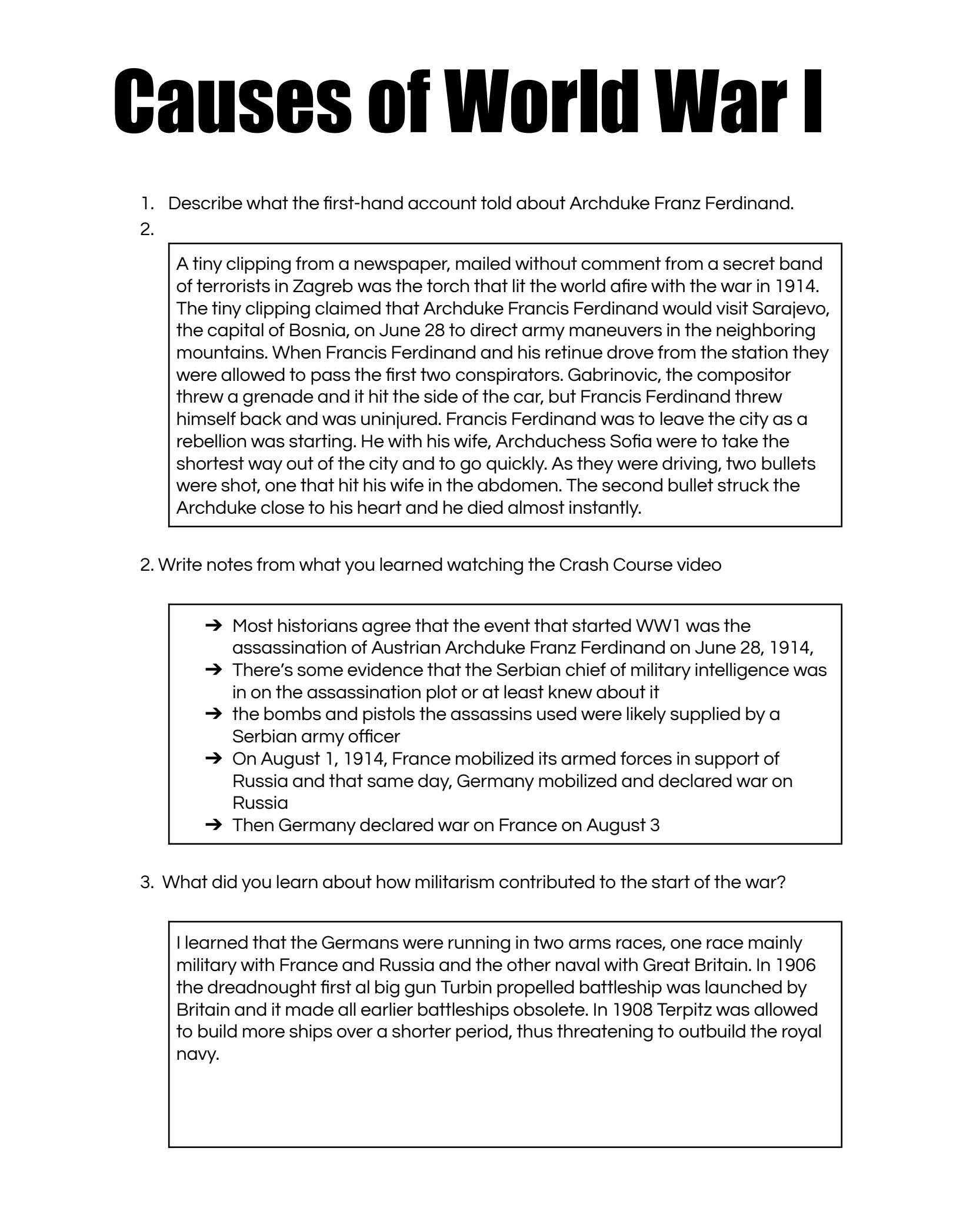 free printable world war 1 worksheets