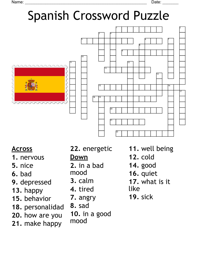 Spanish Adjectives Crossword WordMint