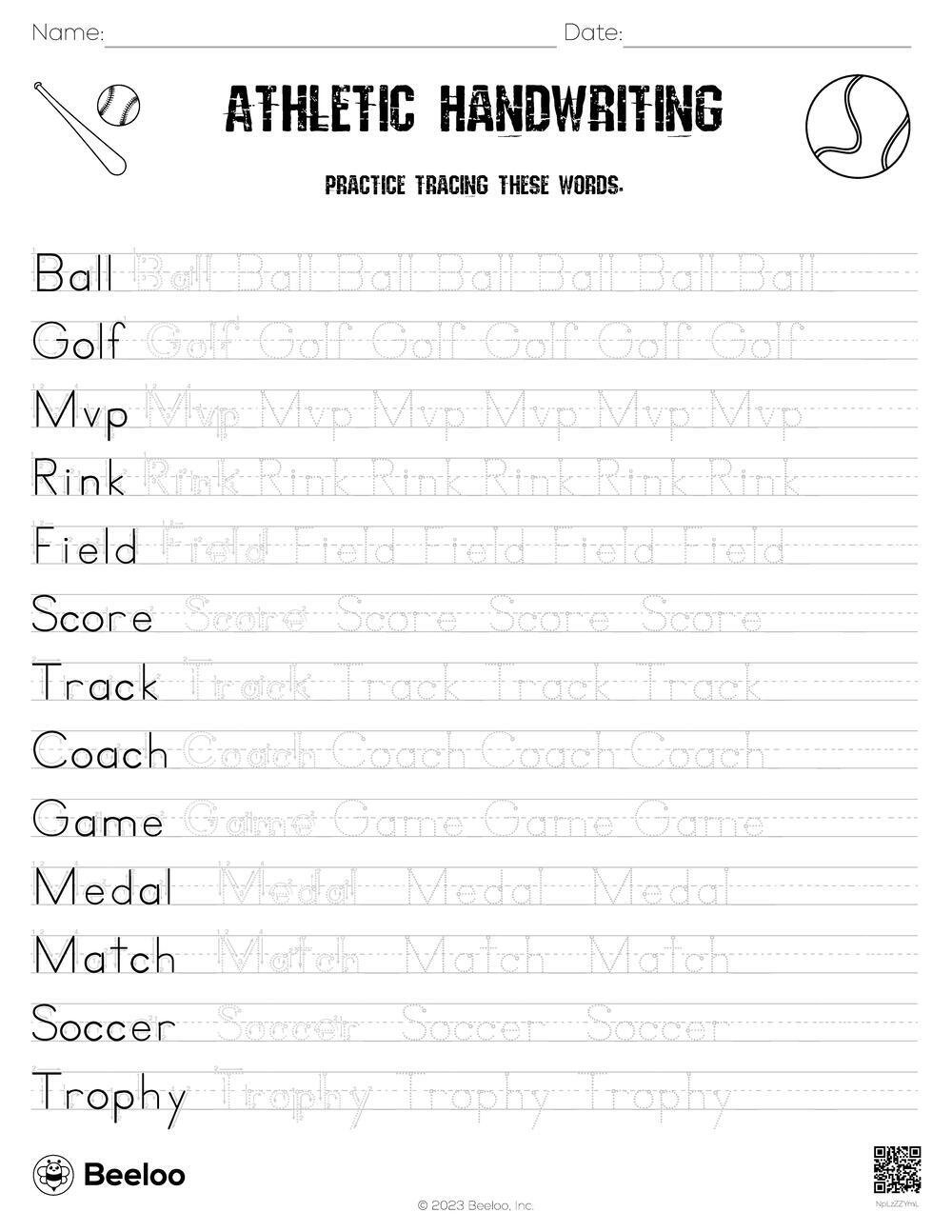 Sports themed Word Tracing Worksheets Beeloo Printable Crafts And Activities For Kids