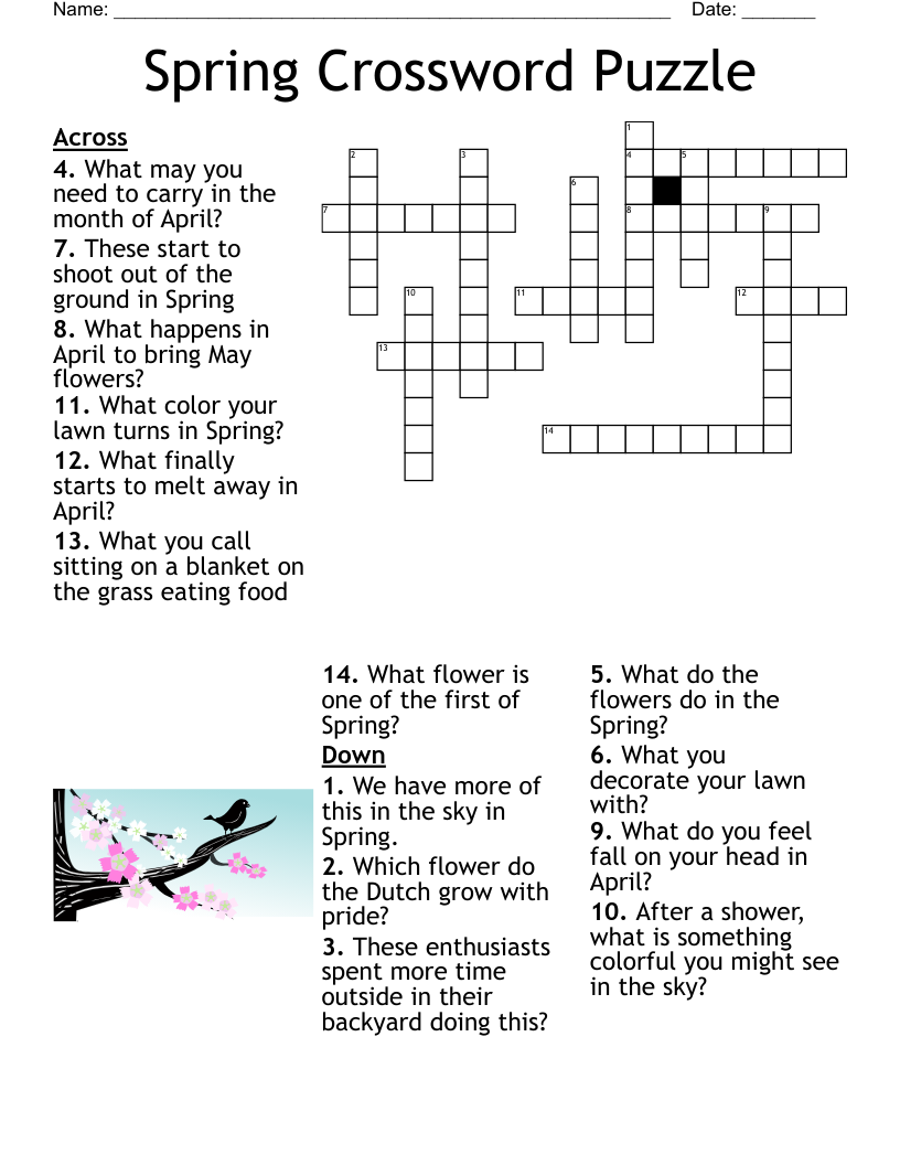 printable spring crossword