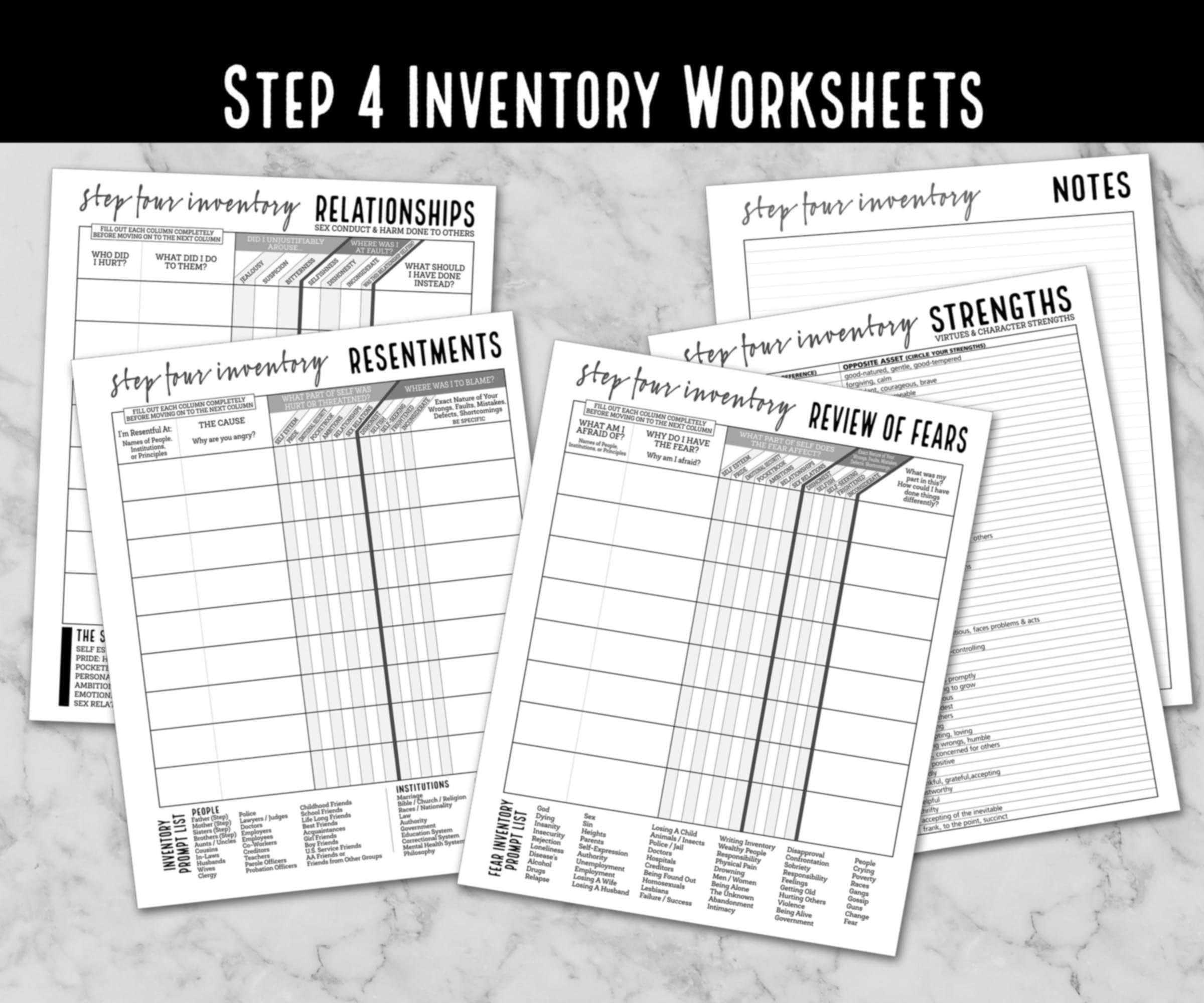 Step 4 Inventory Worksheets AA NA Recovery PDF Download Etsy