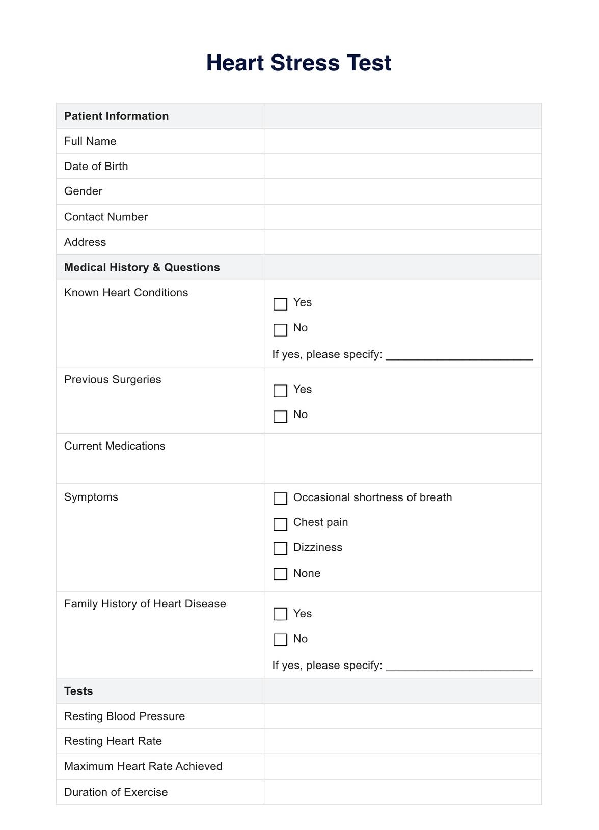 Stress Test Example Free PDF Download