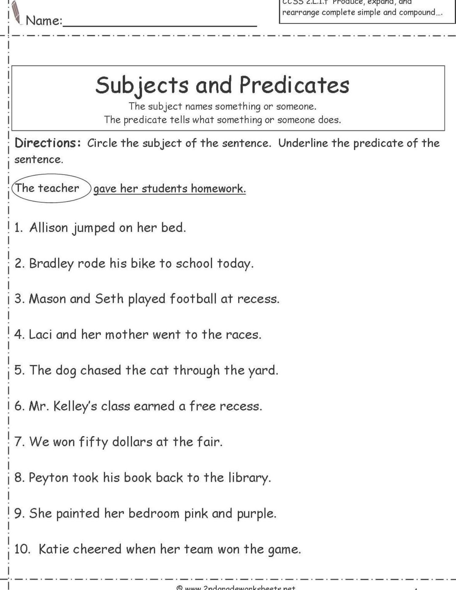 free printable worksheets 2nd grade with predicate