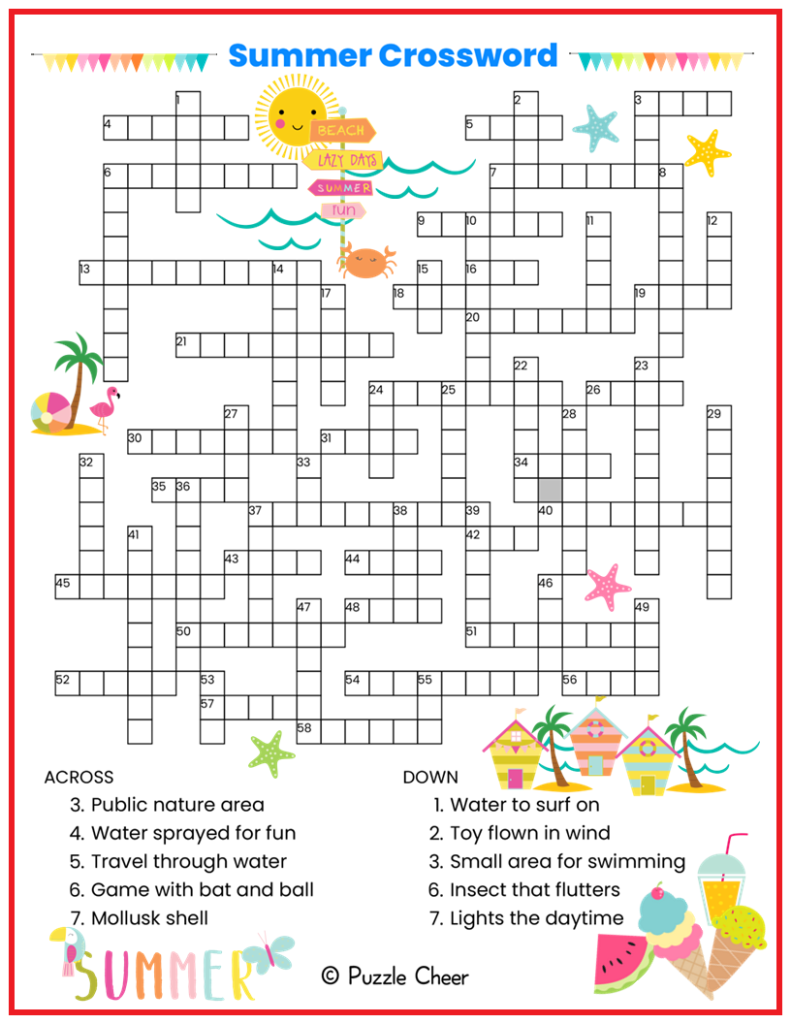 summer crossword puzzle free printable