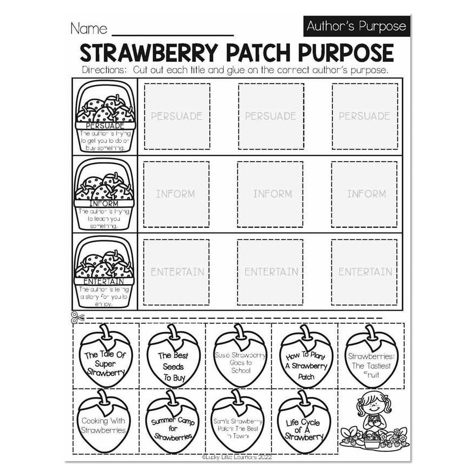 Summer Early Finishers 1st Grade ELA Authors Purpose Worksheets Library