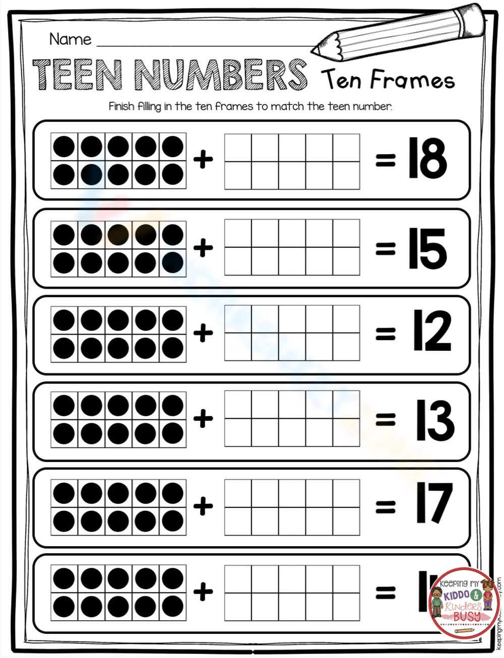 Teen Numbers Worksheets