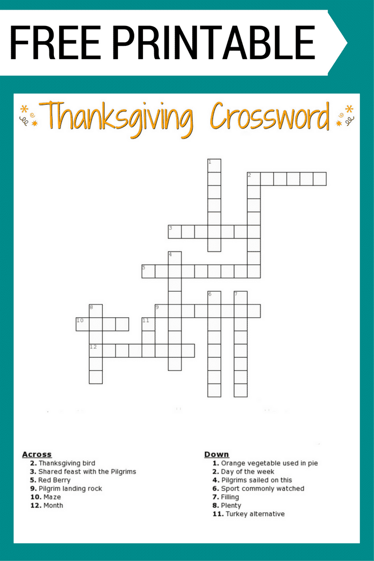 printable thanksgiving crossword puzzle