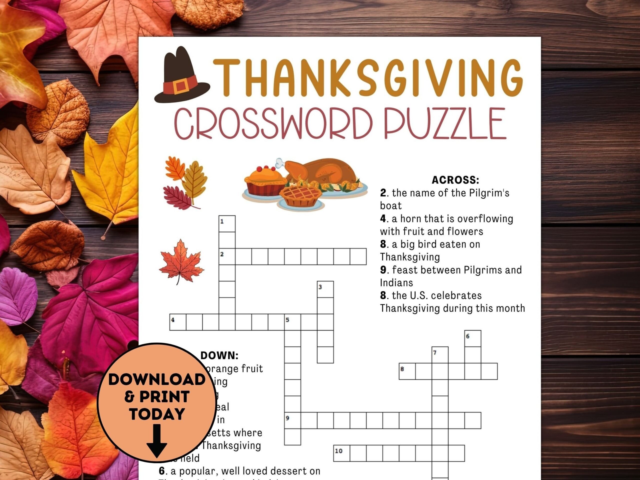 printable thanksgiving crossword