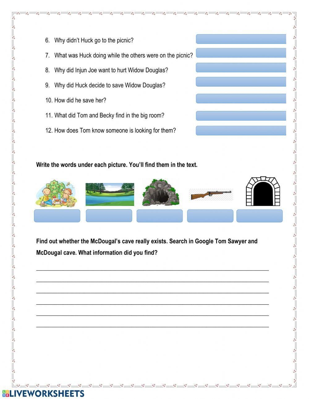 printable worksheets for tom sawyer