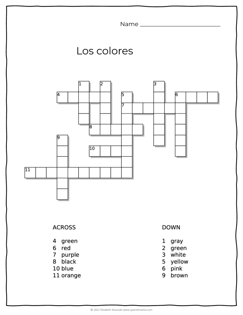 printable spanish color worksheets