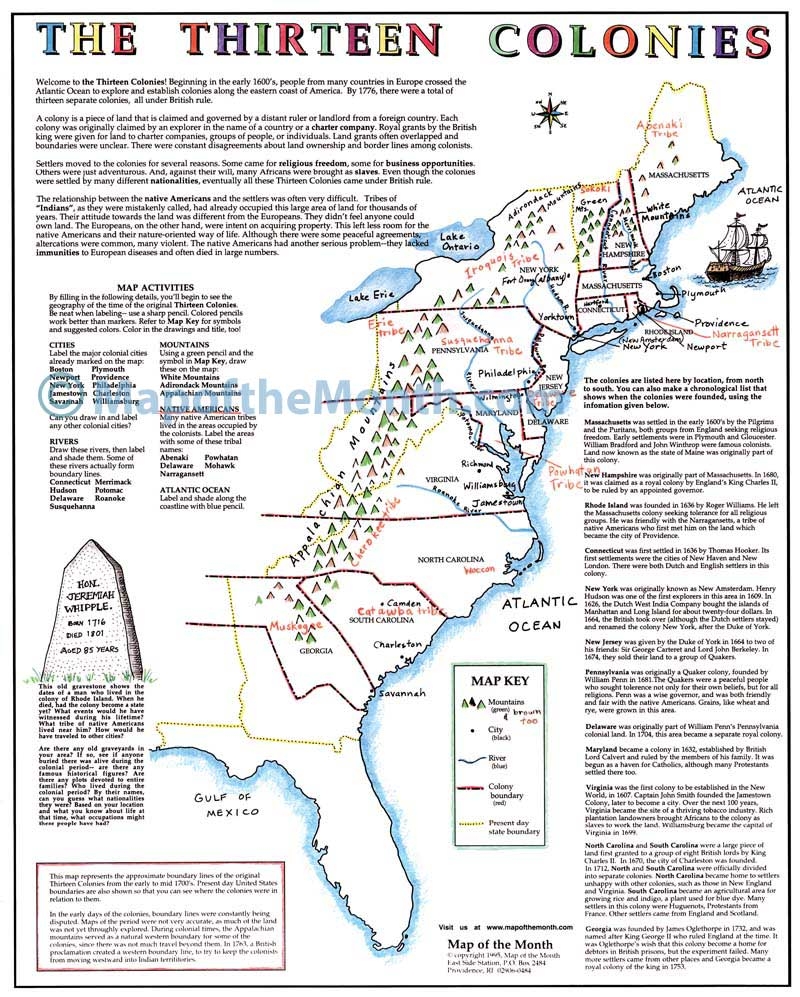 13 colonies free printable worksheets