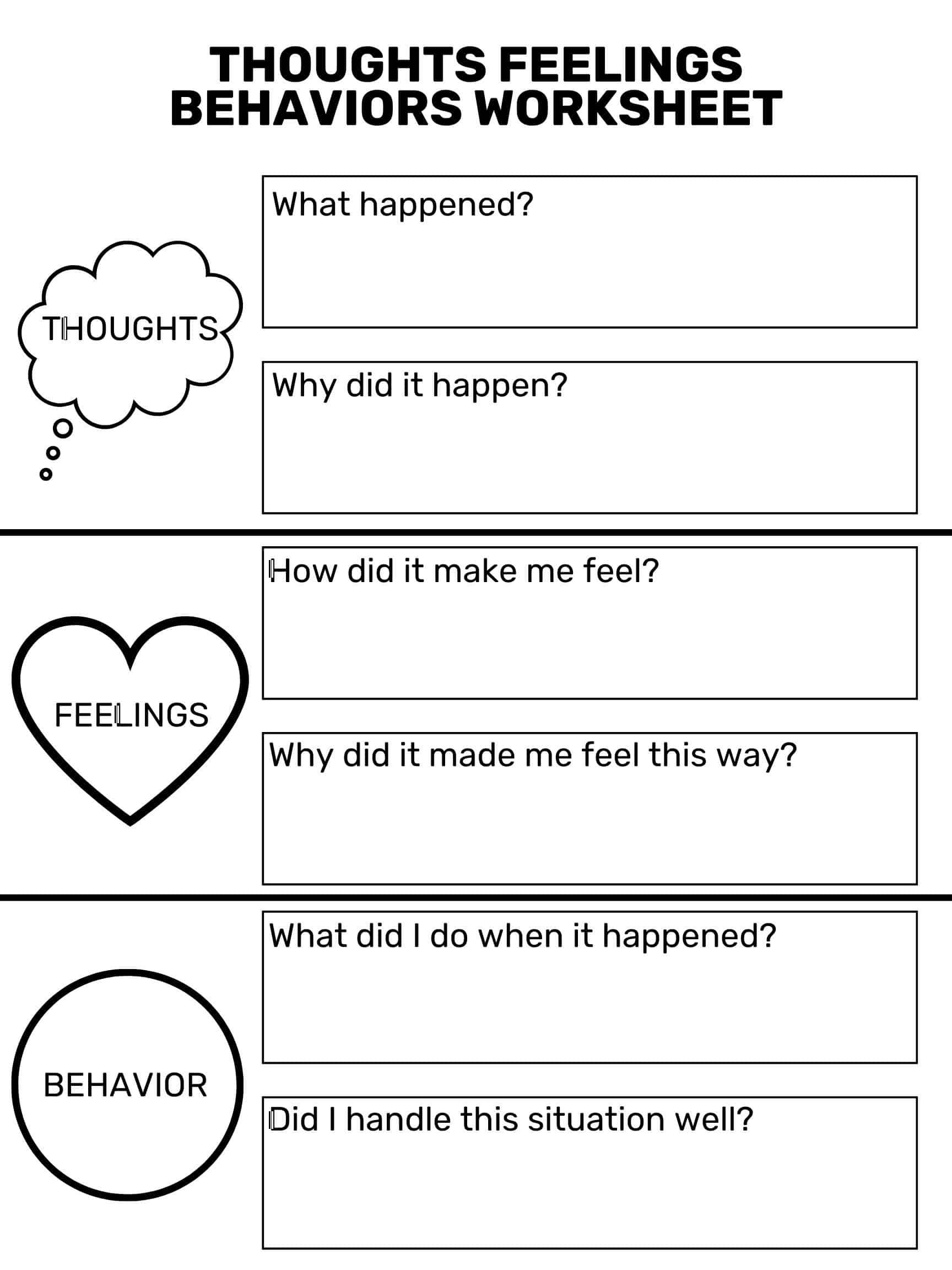 Thoughts Feelings Behaviors Worksheet Free Printable Goally Worksheets Library