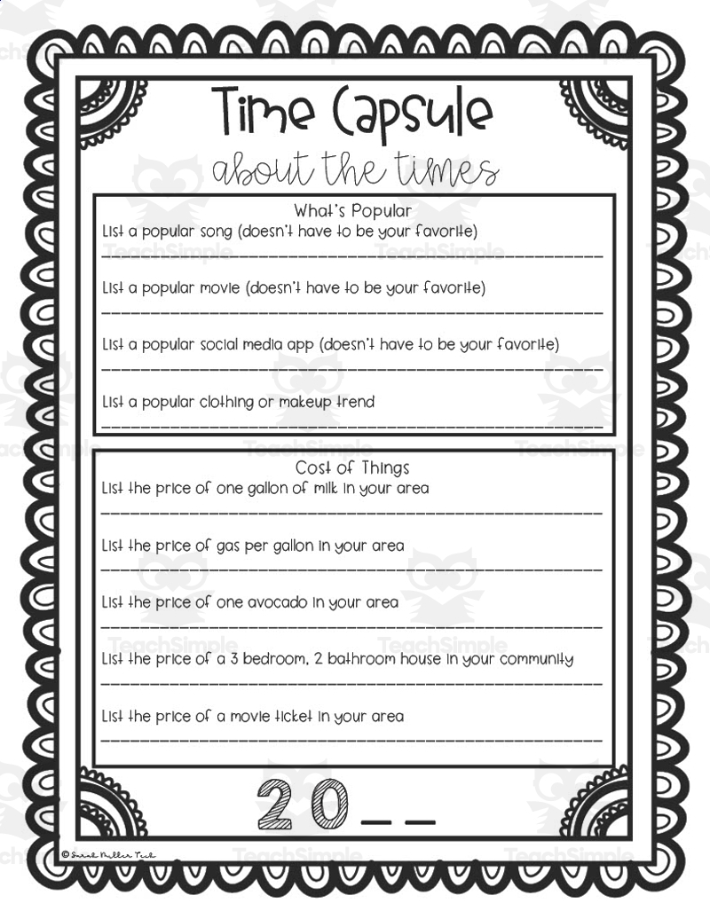 Time Capsule Activity By Teach Simple
