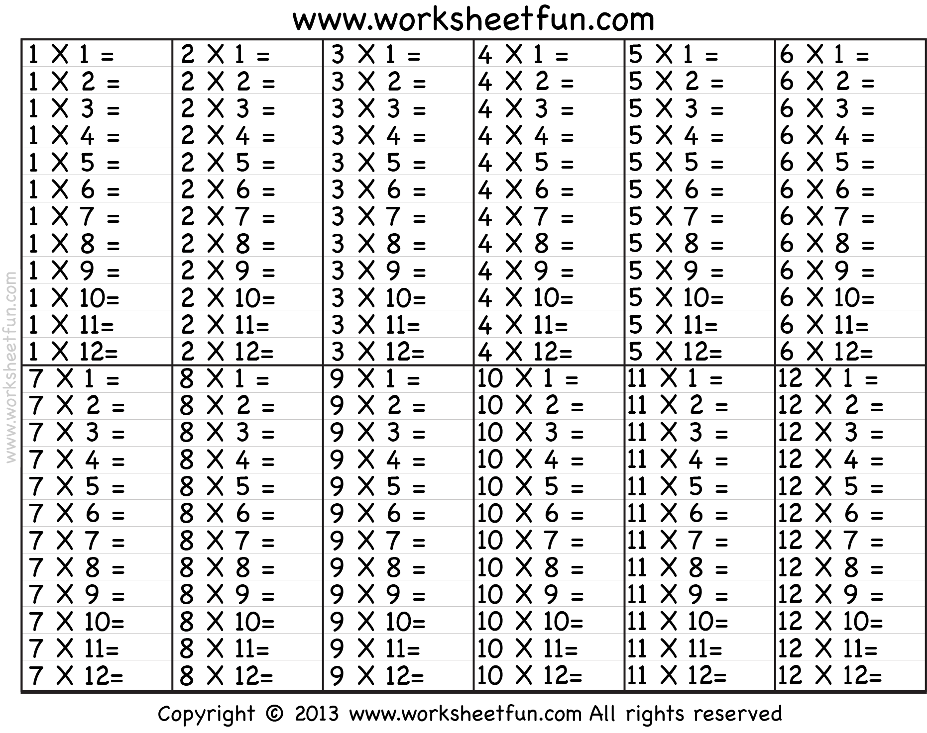 free printable multiplication worksheets 1-12