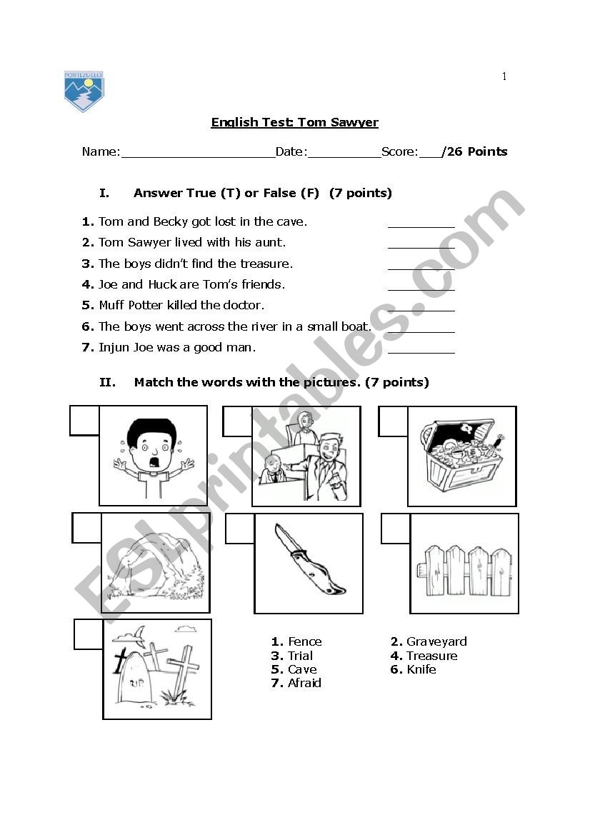 Tom Sawyer Test ESL Worksheet By Vanekuza