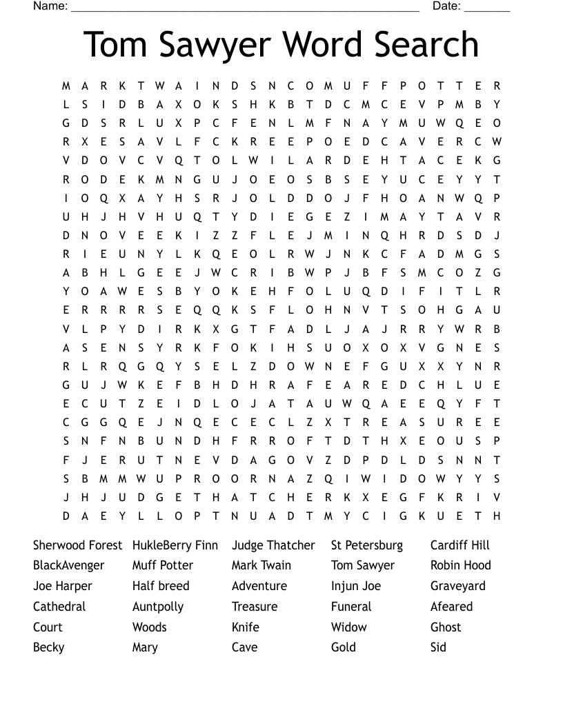 Tom Sawyer Word Search WordMint