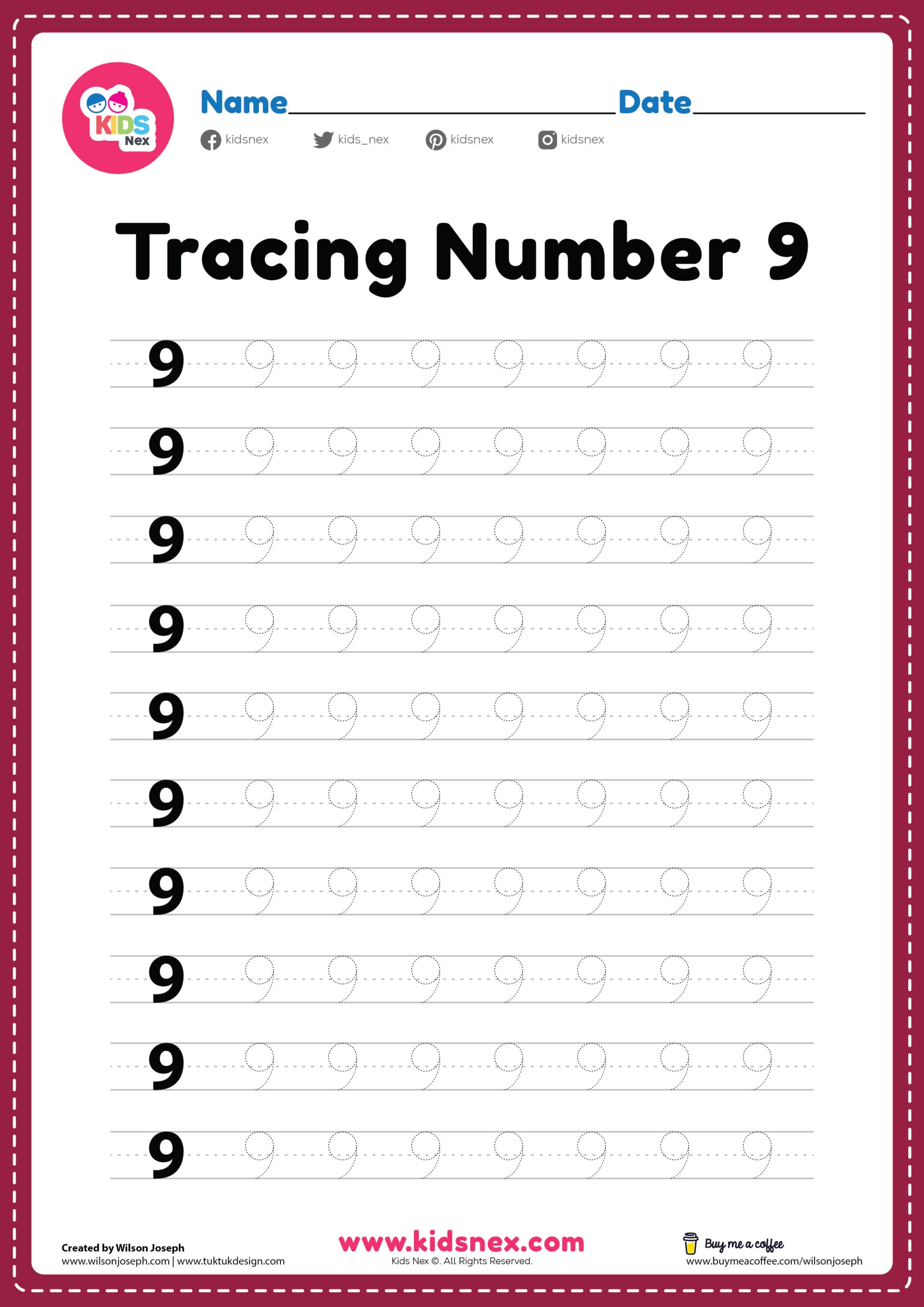 free printable worksheets for the number 9
