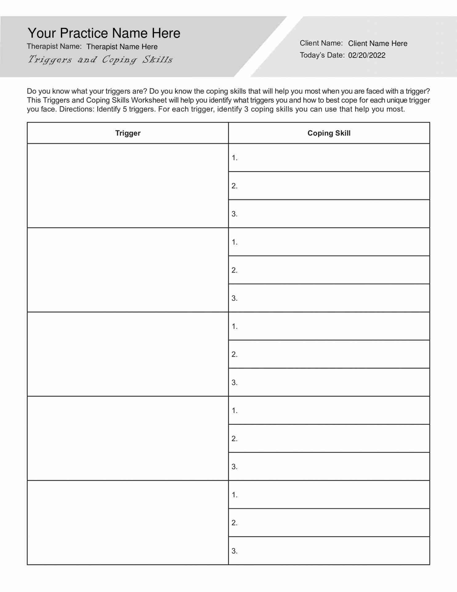 free printable identifying triggers worksheets