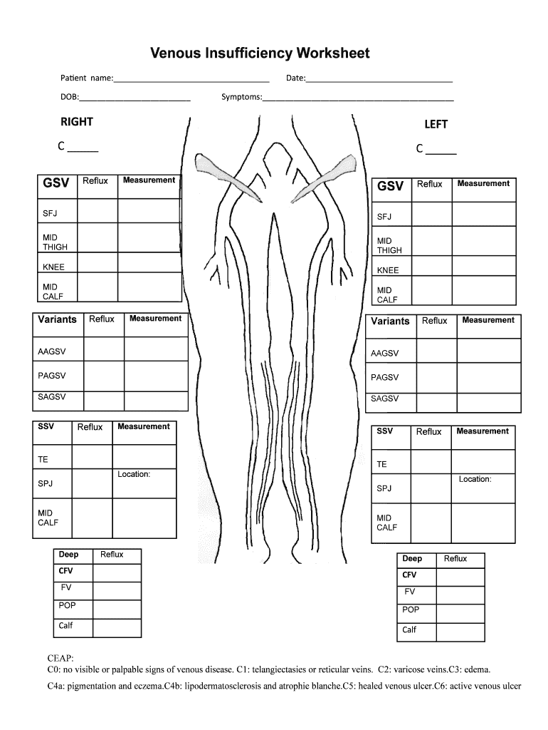 Venous Insufficiency Worksheet Fill Online Printable Fillable Blank PdfFiller