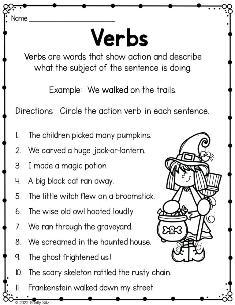 Verbs Worksheet Using Halloween Sentences Second Grade Teaching Blog