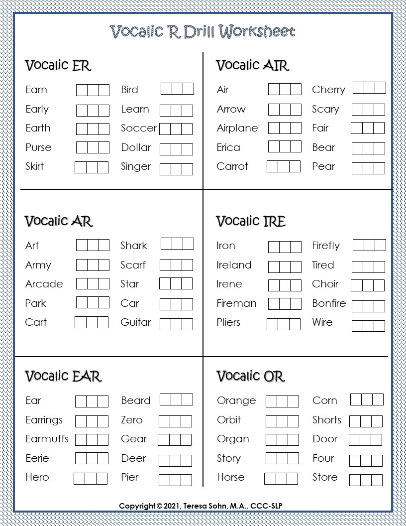 free printable vocalic r worksheets