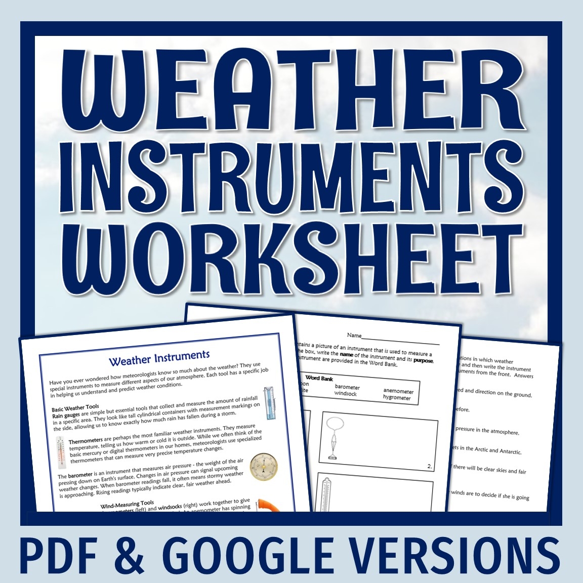 Weather Instruments Worksheet Flying Colors Science