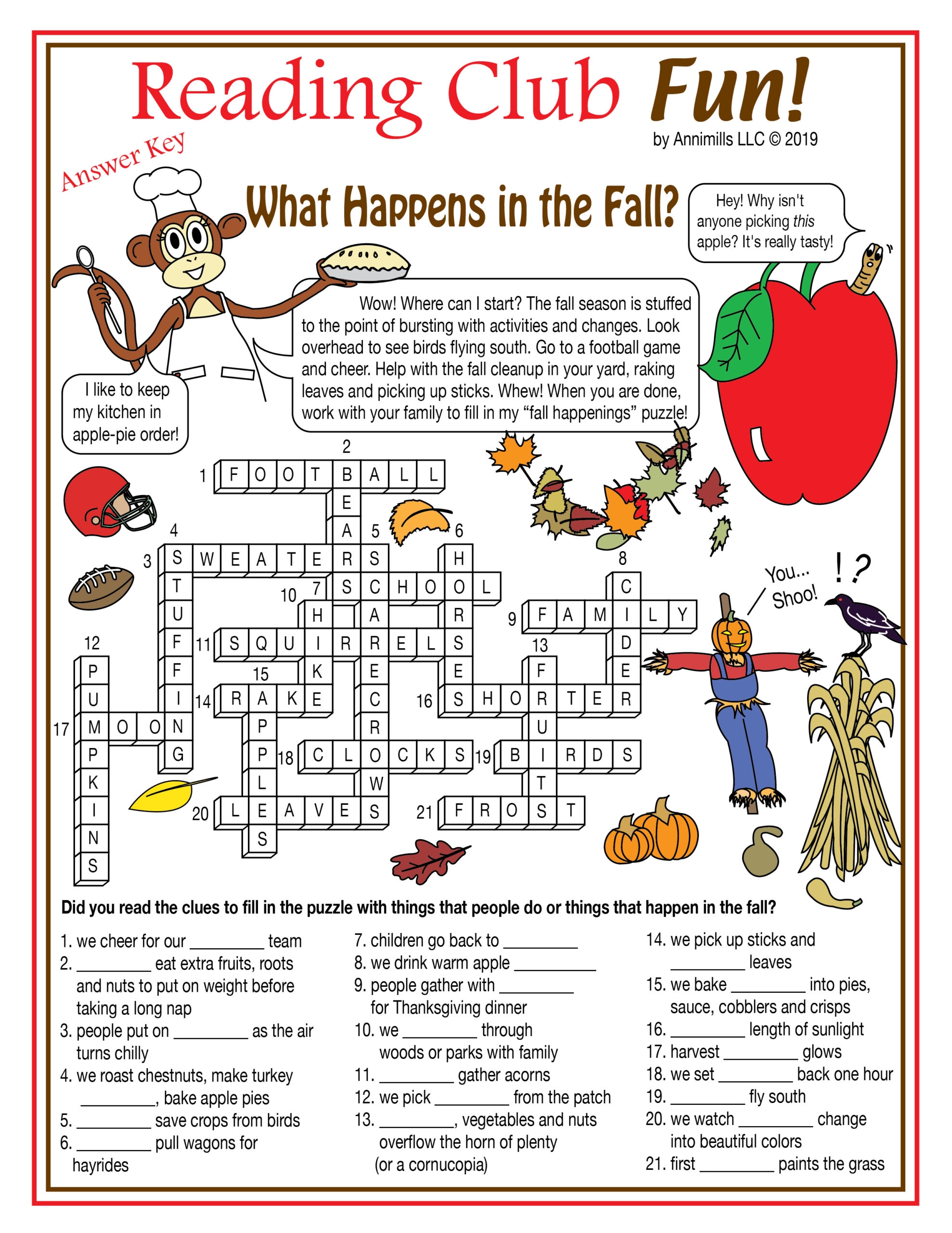fall crossword puzzle printable