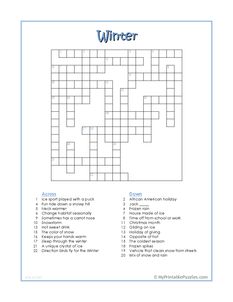 free printable crosswords