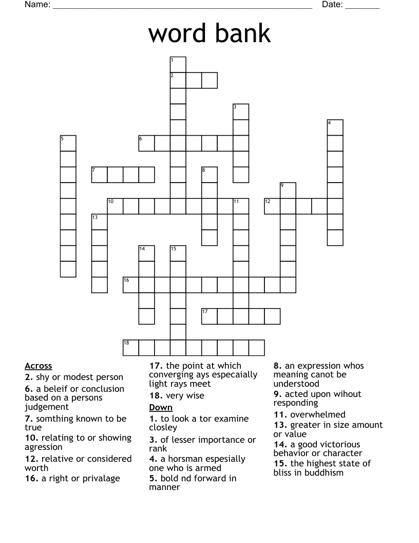 crossword puzzles with word bank printable