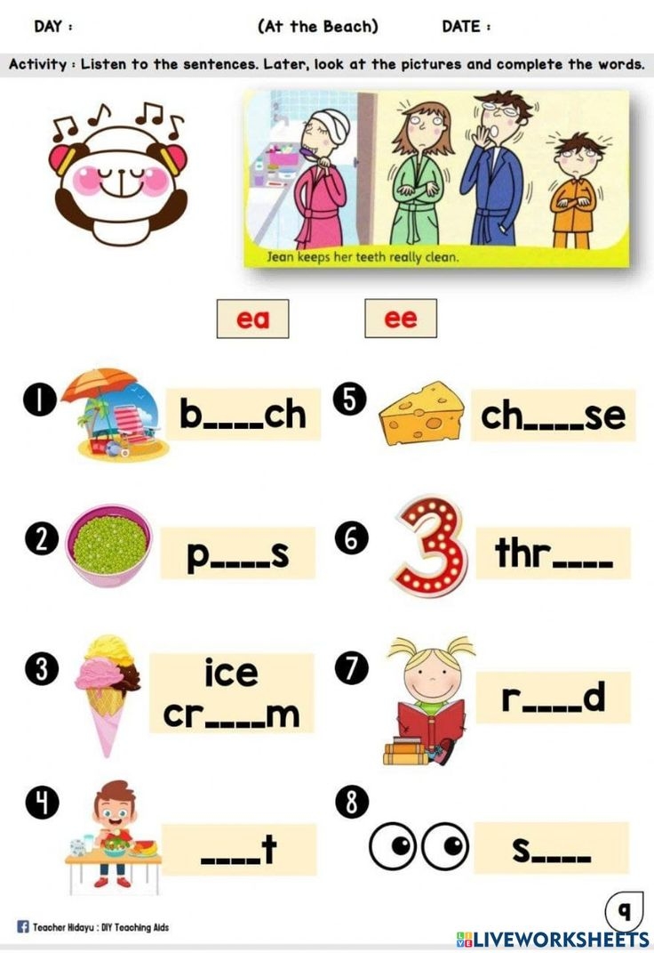 Year 2 At The Beach Phonic ee ea Worksheet