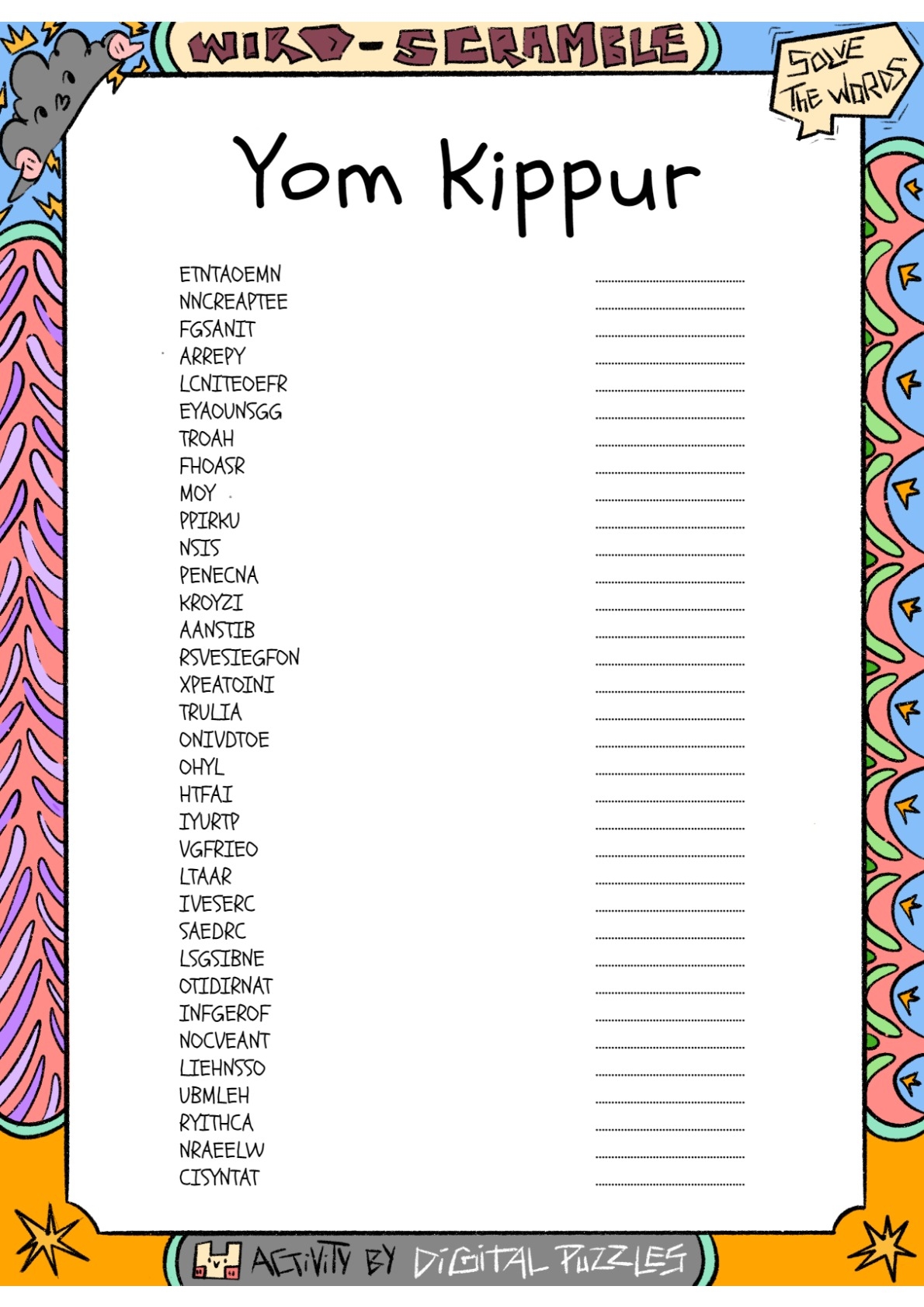 Yom Kippur Word Scramble Puzzle Worksheet Activity Made By Teachers