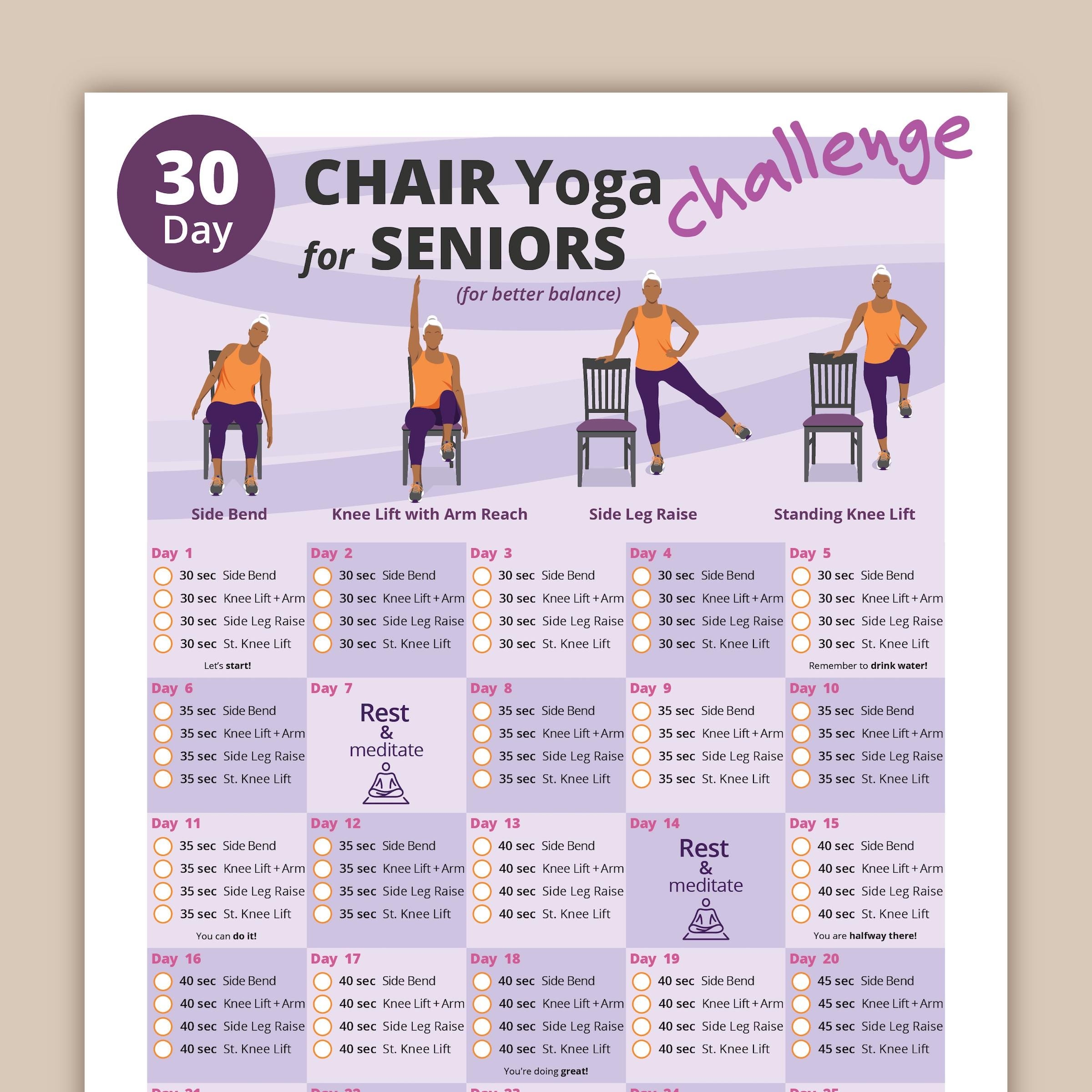30 Day Chair Yoga For Seniors Challenge For Better Balance I Printable Chair Workout PDF Senior Home Workout Plan Instant Download Etsy