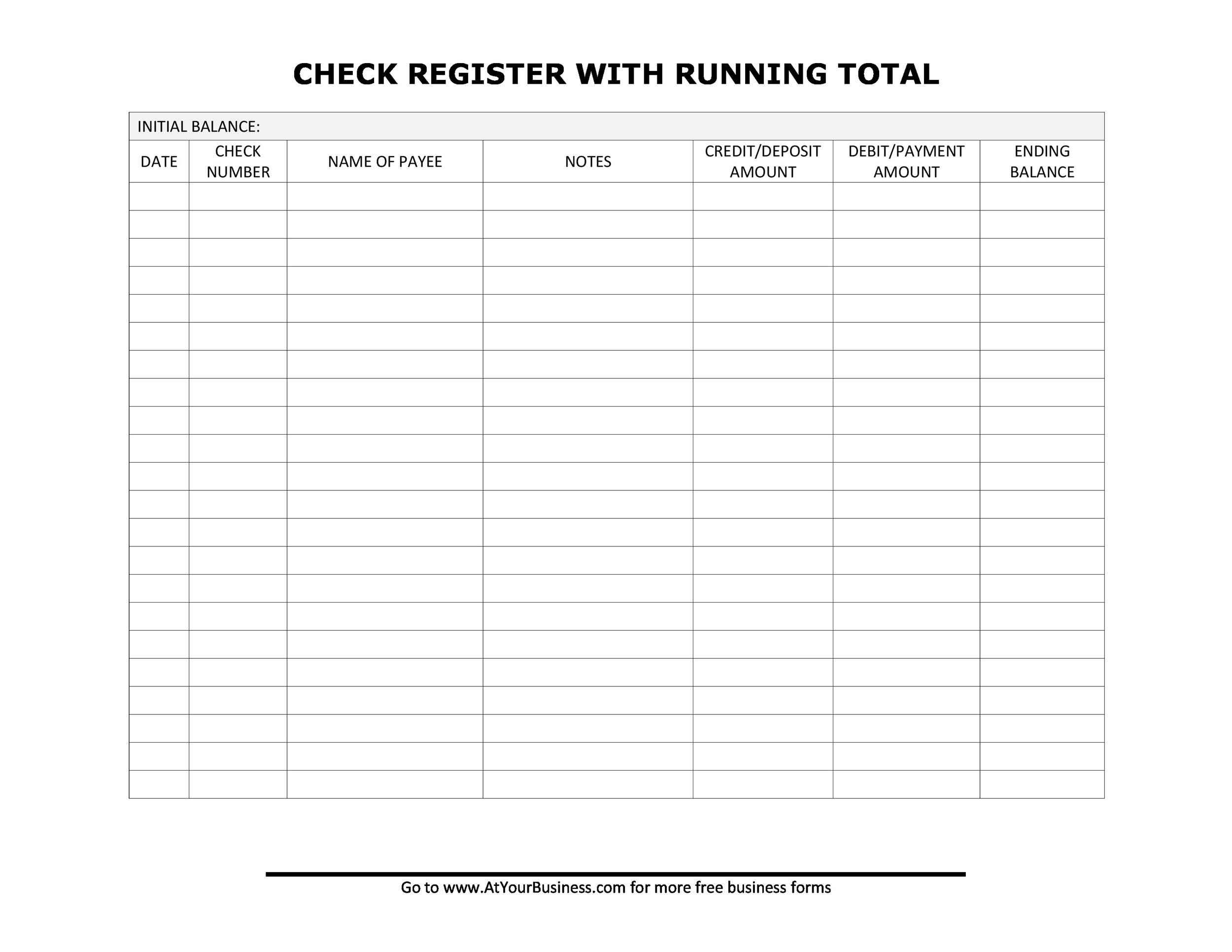 checkbook register printable