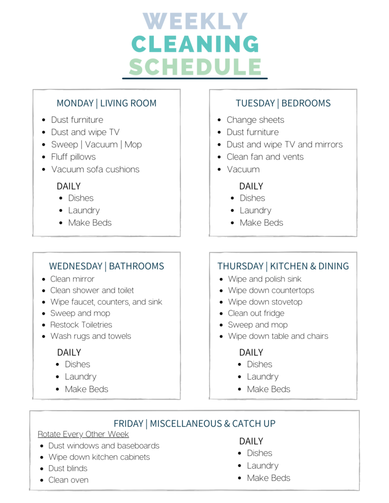 house cleaning schedule printable