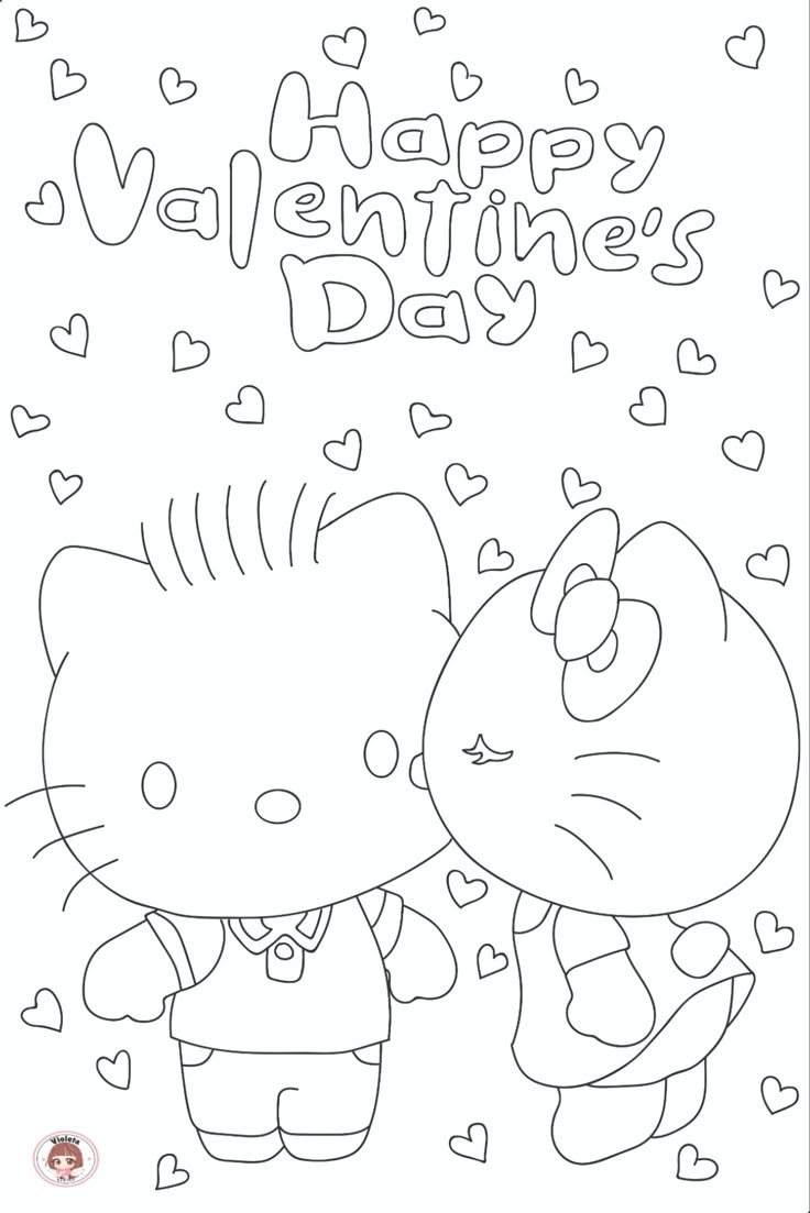 Adorable Hello Kitty Happy Valentine s Day Coloring Page Free Printable Crafts For Kids 