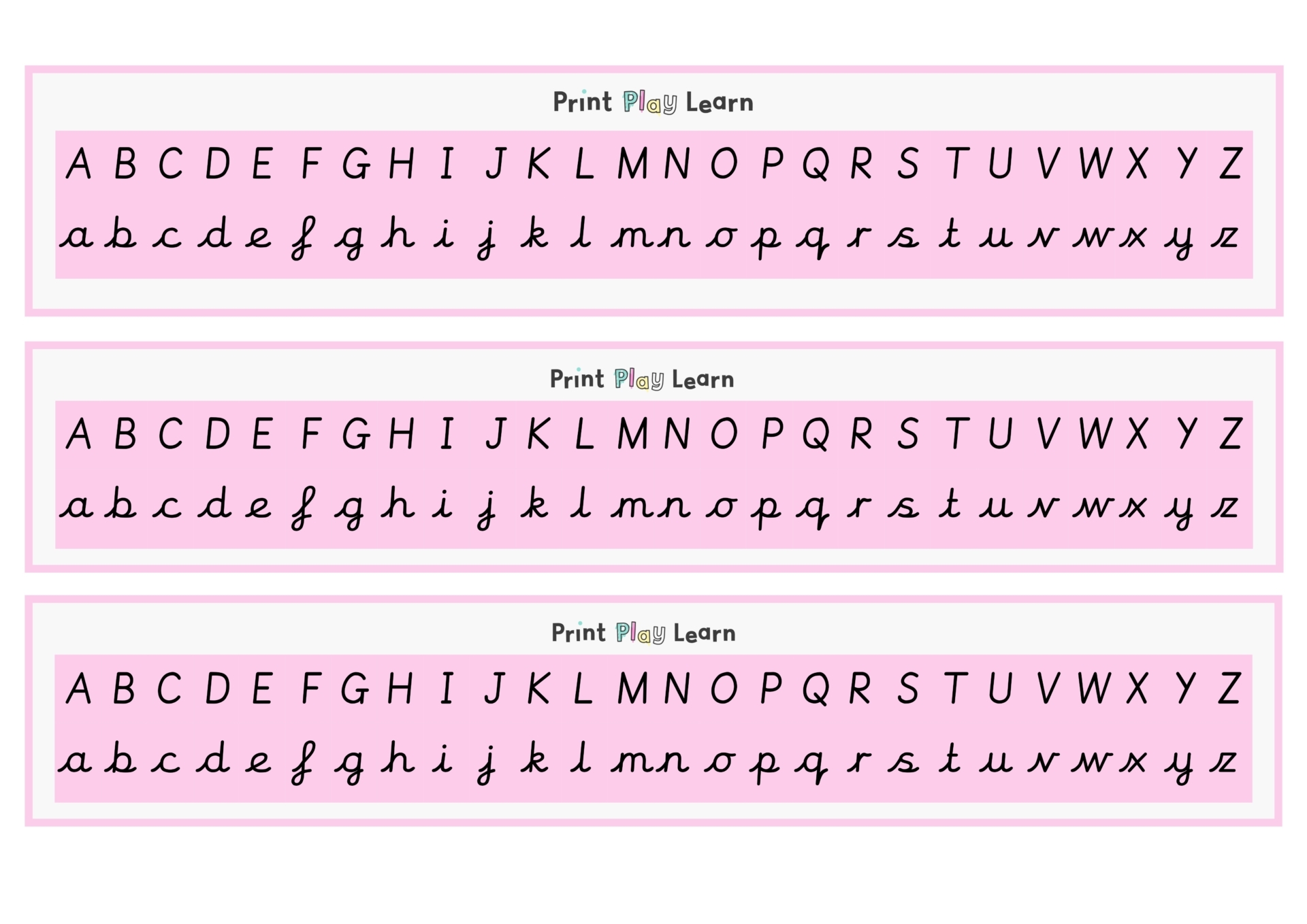 Alphabet Chart Cursive Letting Upper Lower Case Printable Teaching Resources Print Play Learn