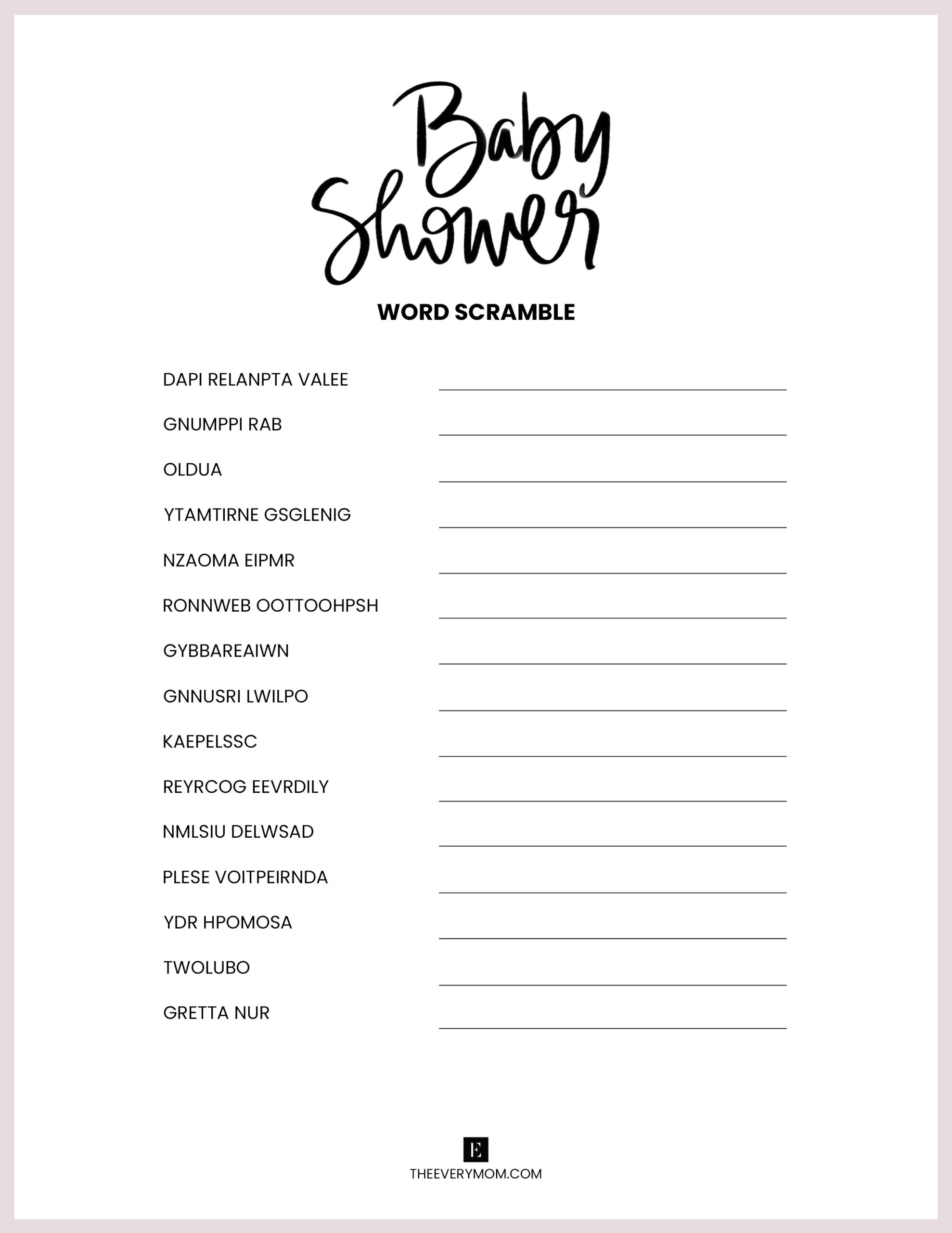 free printable baby shower games