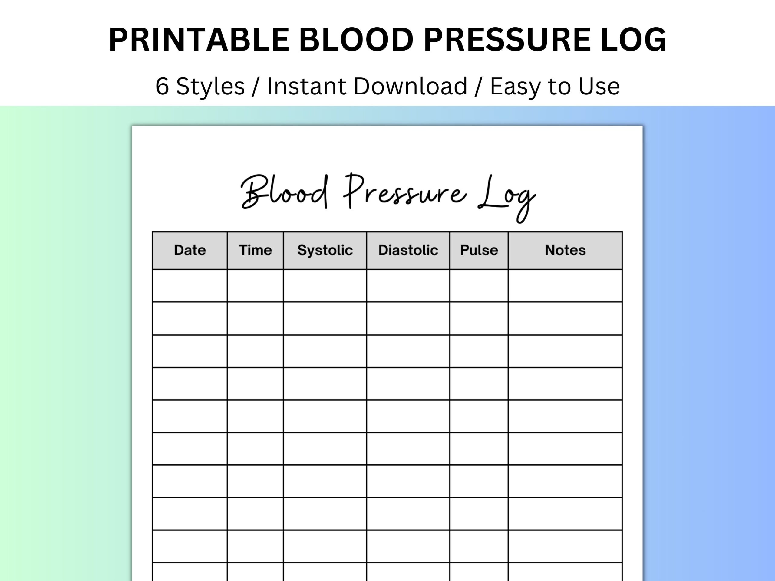 printable blood pressure log
