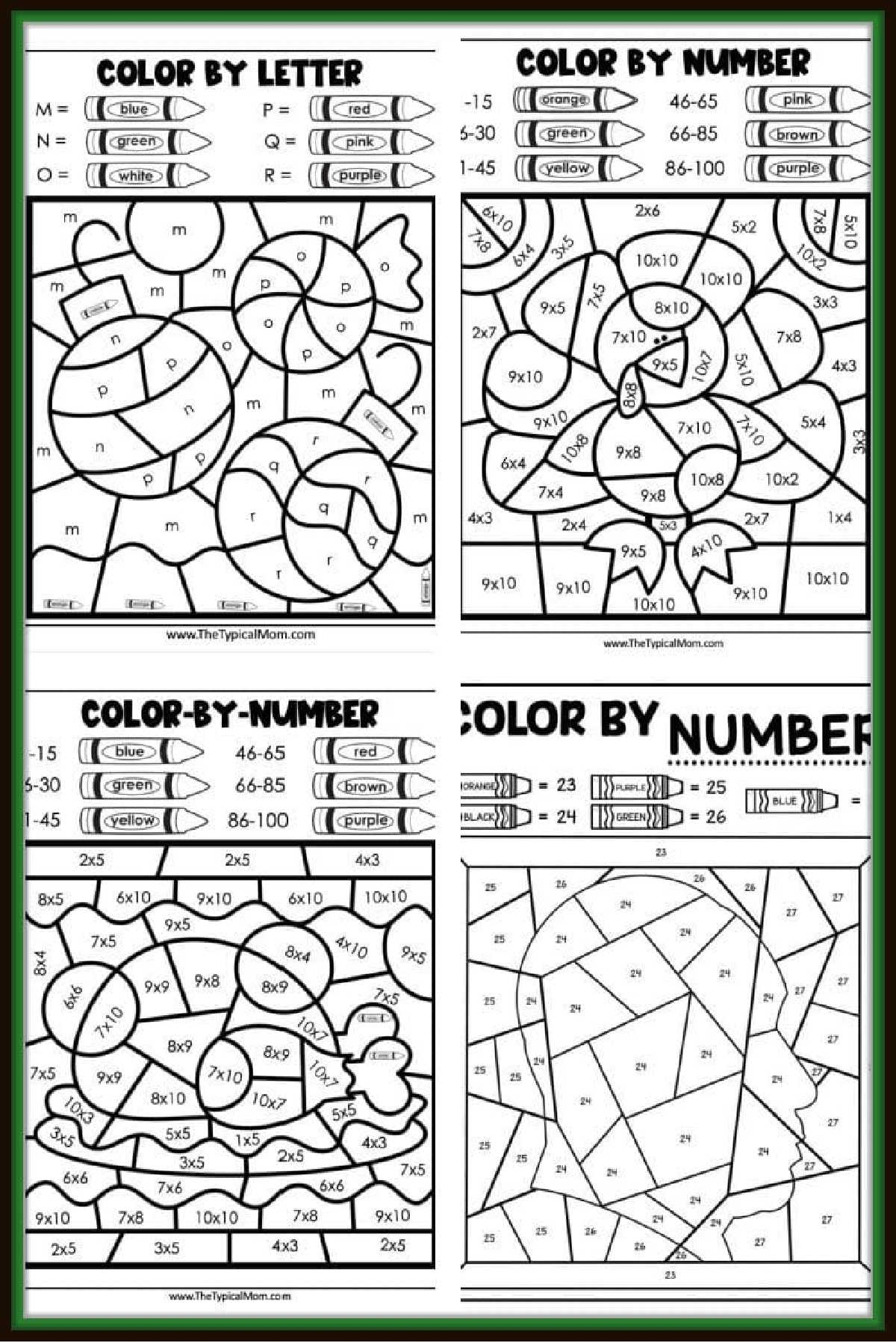 free color by number printables