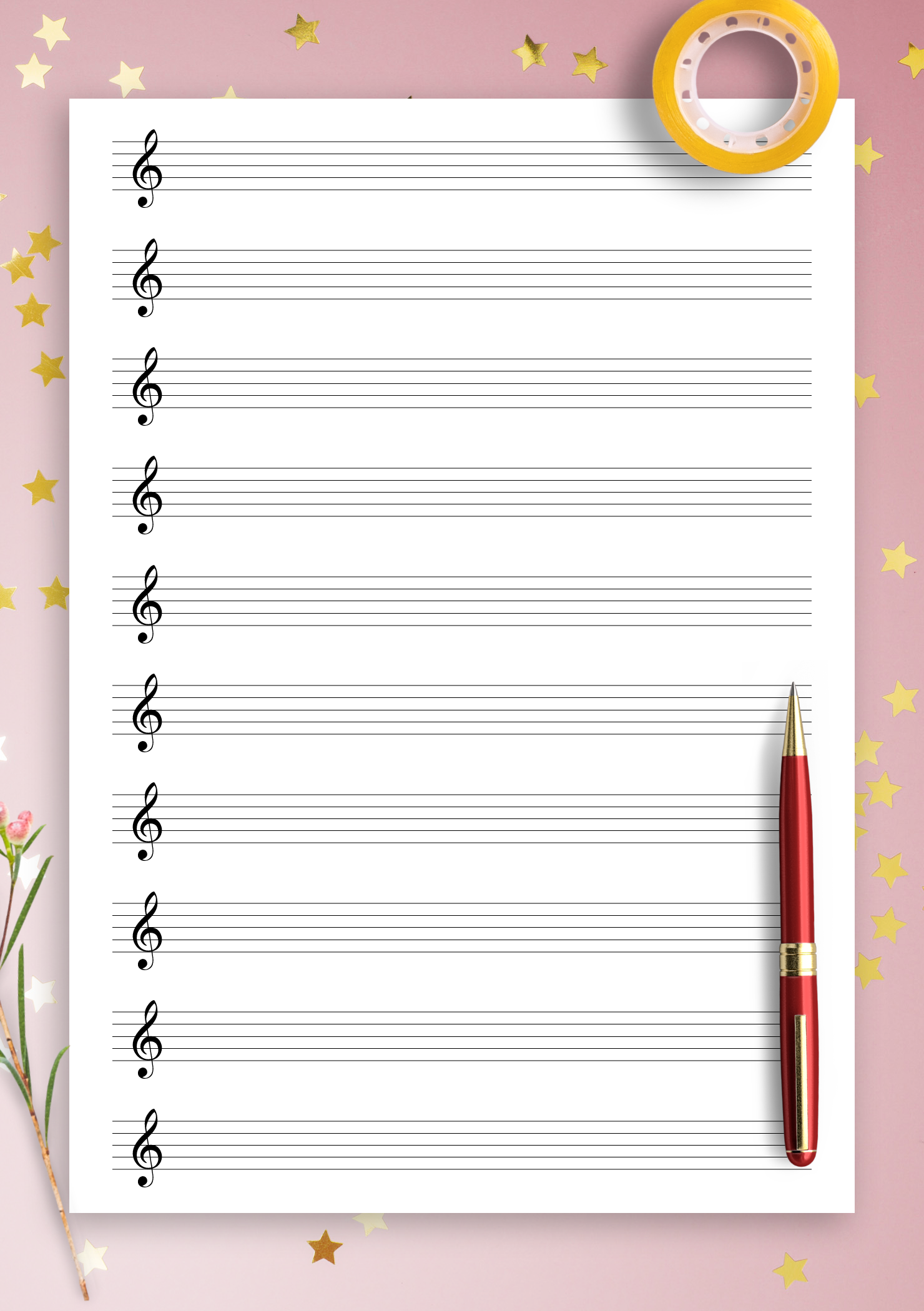 Download Treble Clef Staff Paper Printable Blank Music Sheet Template