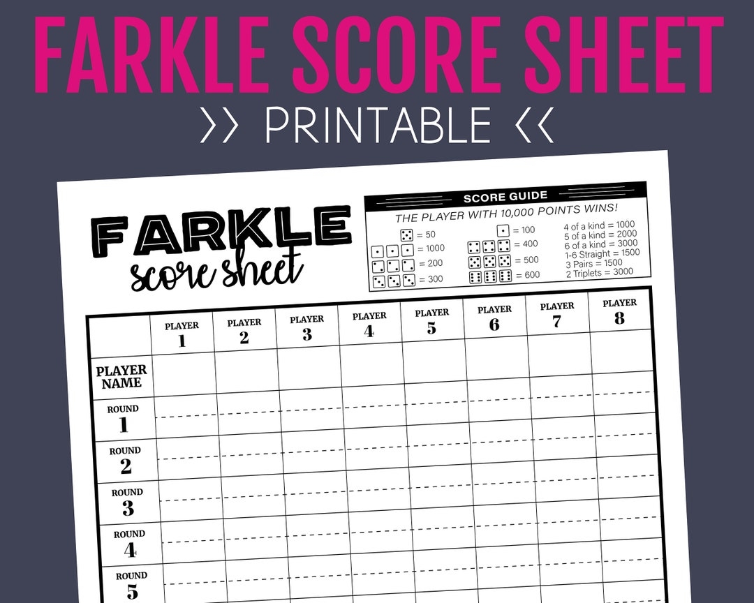 Farkle Score Sheet Printable Score Sheet Digital Instant Download Farkle Printable File PDF 8 5 X 11 A4 Etsy Israel