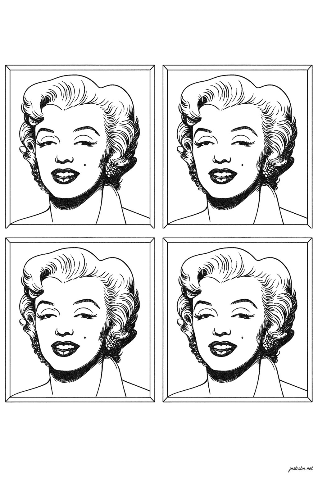 Four Portraits Of Marilyn Monroe By Andy Warhol Pop Art Coloring Pages