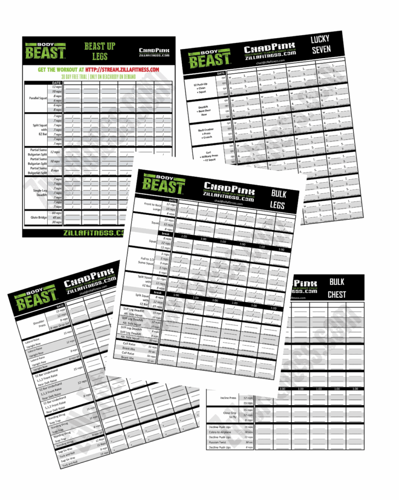 Free Improved Body Beast Workout Sheets By ZillaFitness